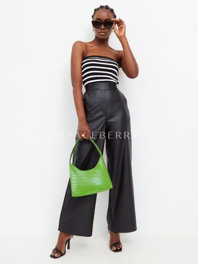 Женские кожаные брюки, штаны широкие